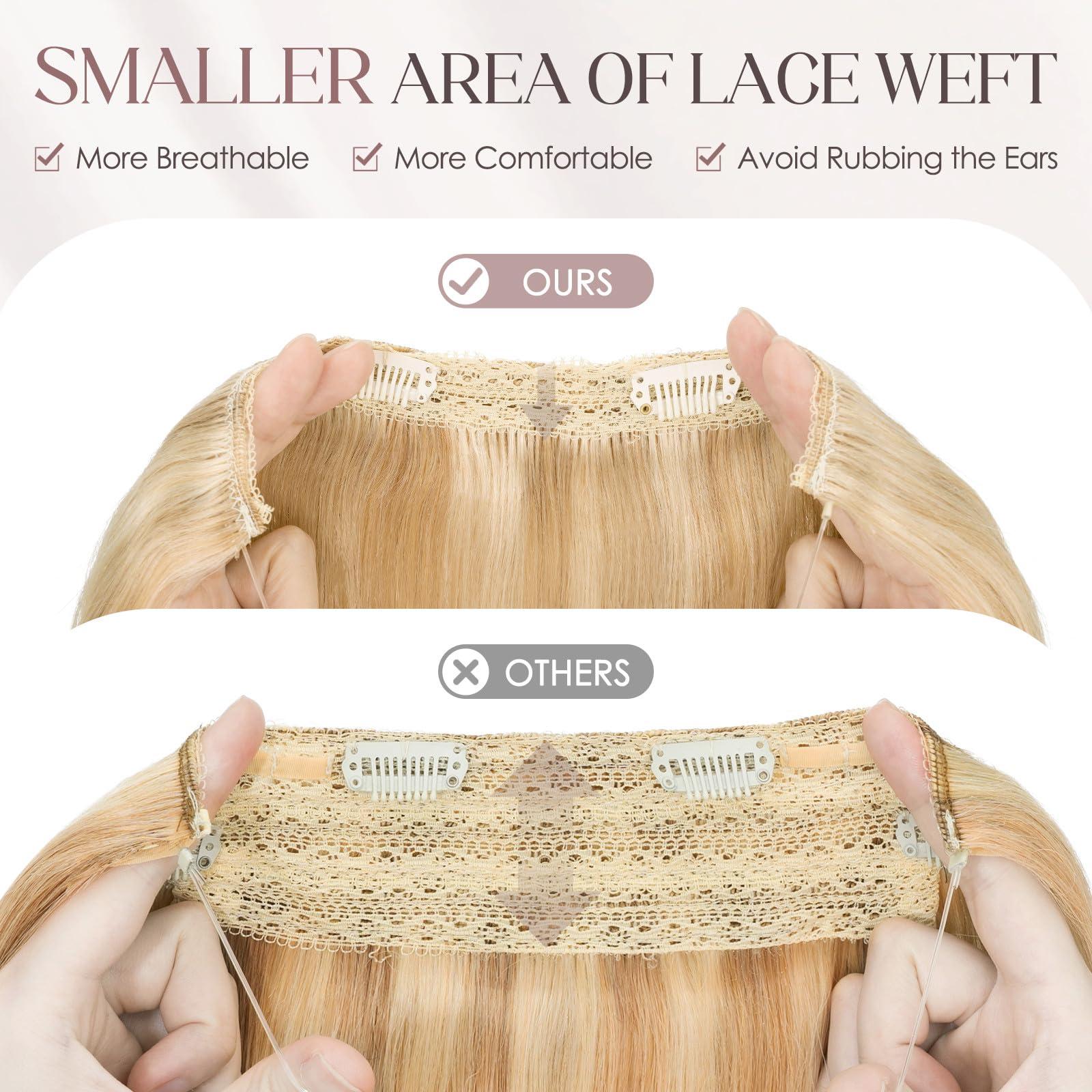 Elailite Elailite Halo Hair Extensions Real Human Hair for Women Ash Blonde & Bleach Blonde Clip in Remy Hairpiece with Adjustable Invisible Wire 18 Inch 65G