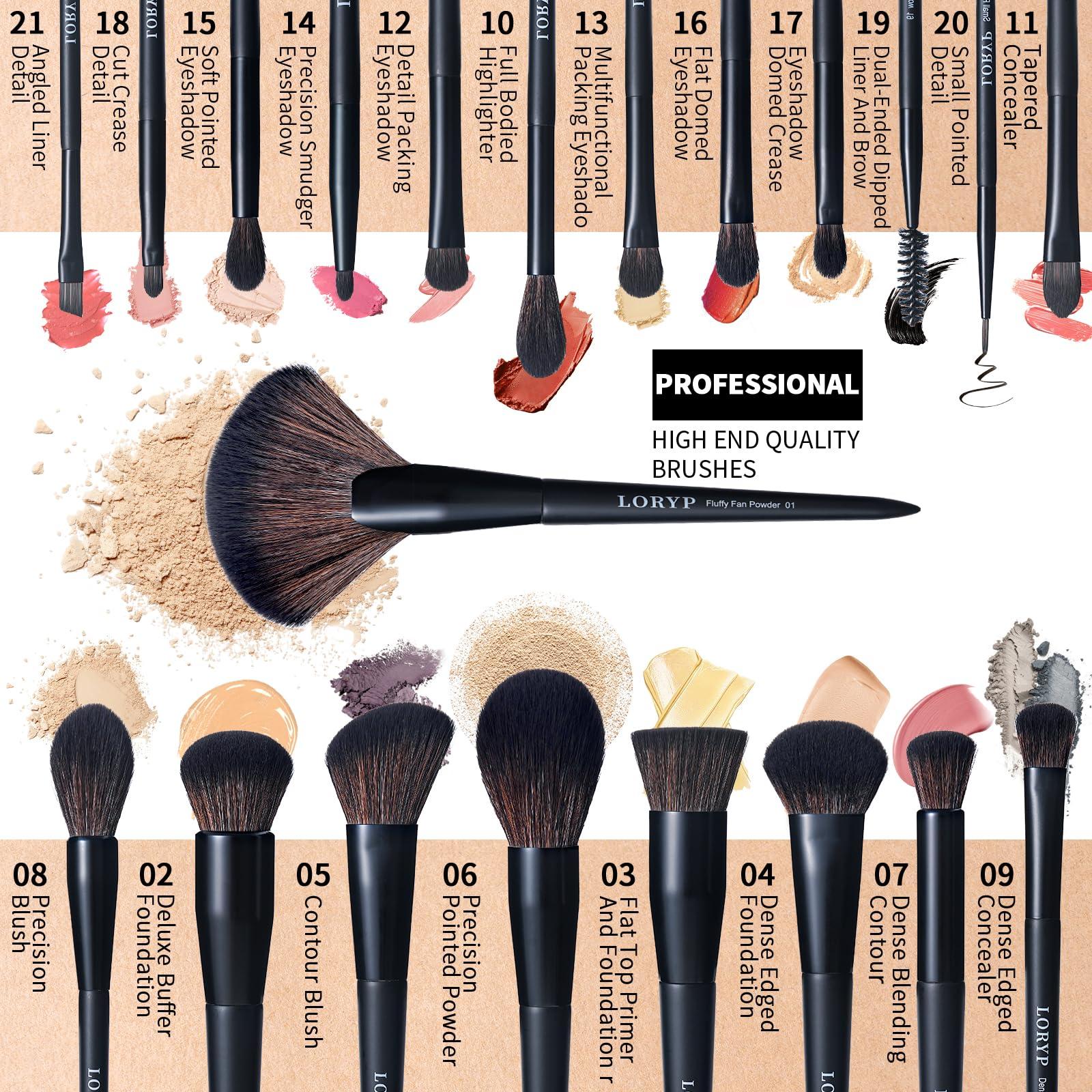 LORYP LORYP Foundation Brush Contour Bronzer Brush Double Ended kabuki Brush with 21Pcs Powder Blush Foundation Concealer Highlighter Brush Vegan Pro Face and Eye Brush Kit