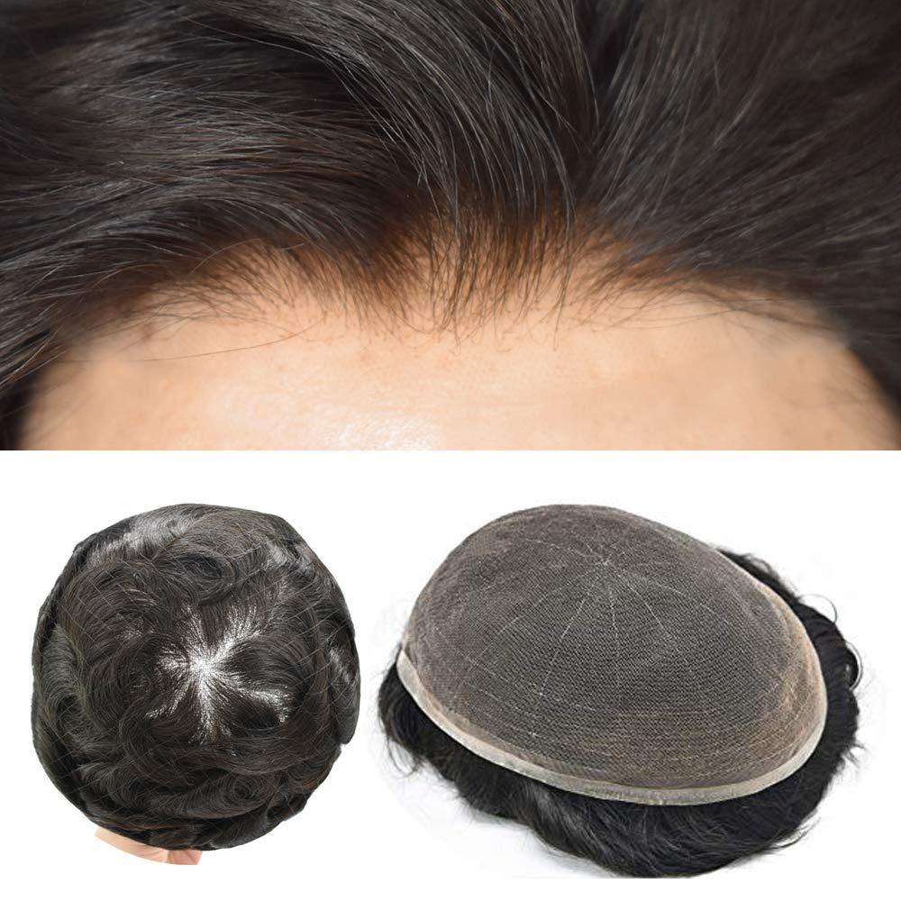 Hair Wonders Full Swiss Lace Mens Hair System Human Hair Mens Toupee Hair Pieces For Men Hair Toupee For Men Hair Replacement System For Men7x9 light to Medium density1B# OFF BLACK