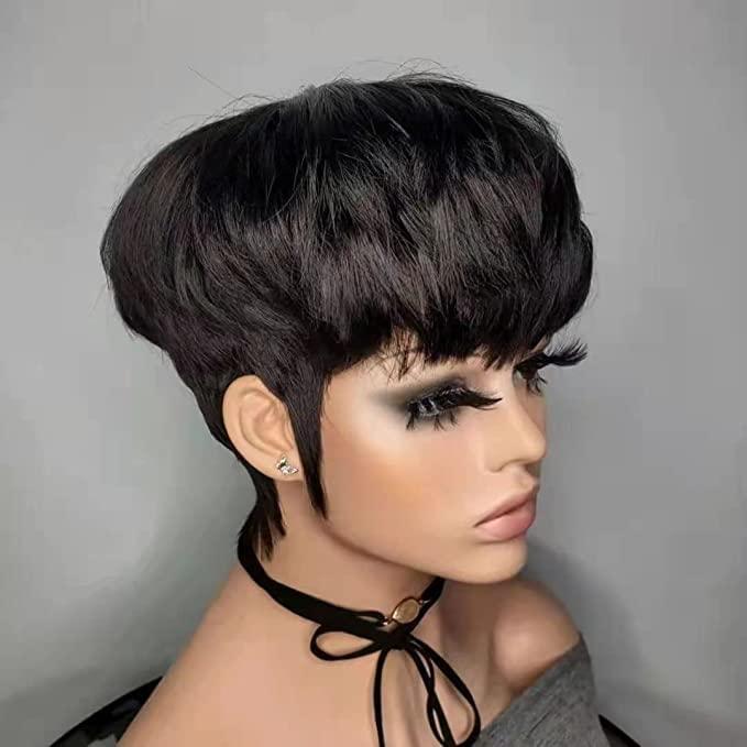 WOCWIG WOCWIG Short Black Hairstyles Synthetic Wigs For Women Black Bowl Cut Wig For Women Short Hairstyles Wigs For Women (W003)