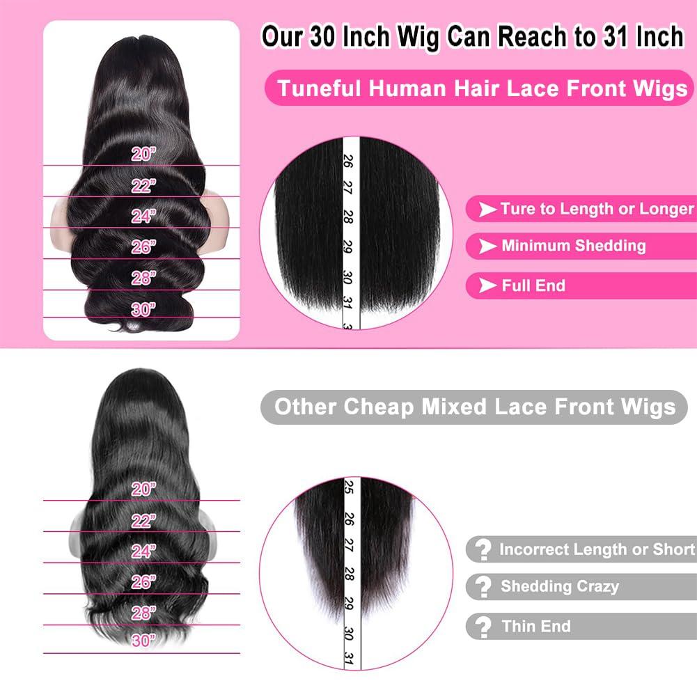 Tuneful Tuneful 32 Inch Body Wave Lace Front Wigs Human Hair 13x6 HD Lace Frontal Wigs Human Hair 220% Density Human Hair Lace Front Wigs for Women