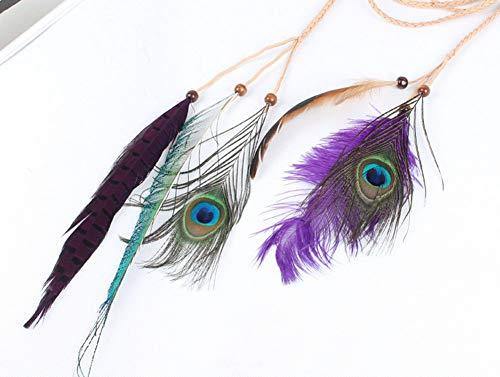 Suoirblss Indian Princess Feather Tassels Headband Boho Chic Peacock Feather Hair Band Romany Hippie Headdress Adjustable Length Handmade for Girls Women Lady