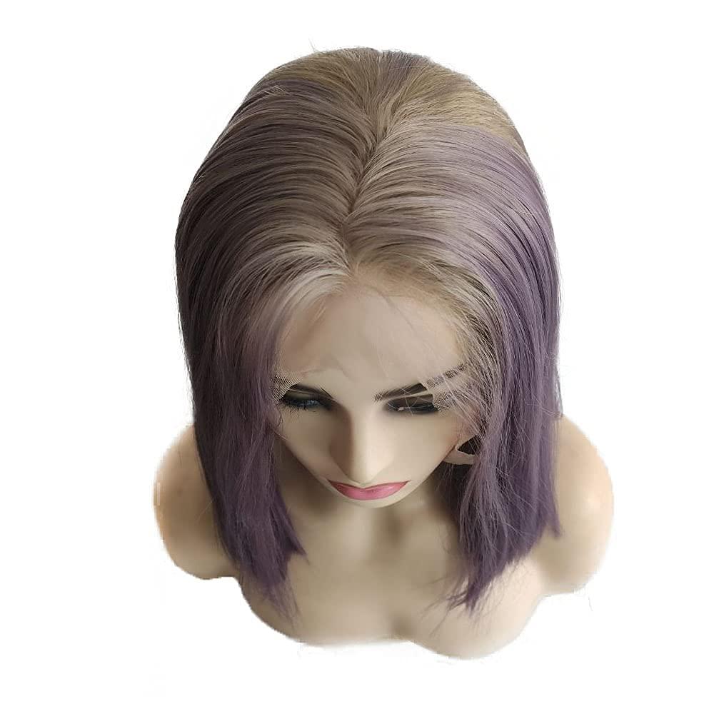 karissa Hair Purple Blonde Short Bob Wigs for Women Ombre Lilac lace front Wig Straight Glueless Blonde Ash Lavender Synthetic Hair Short Wigs Pre Plucked Natural Hairline Cosplay Drag Queen Daily Party Wig 14\"