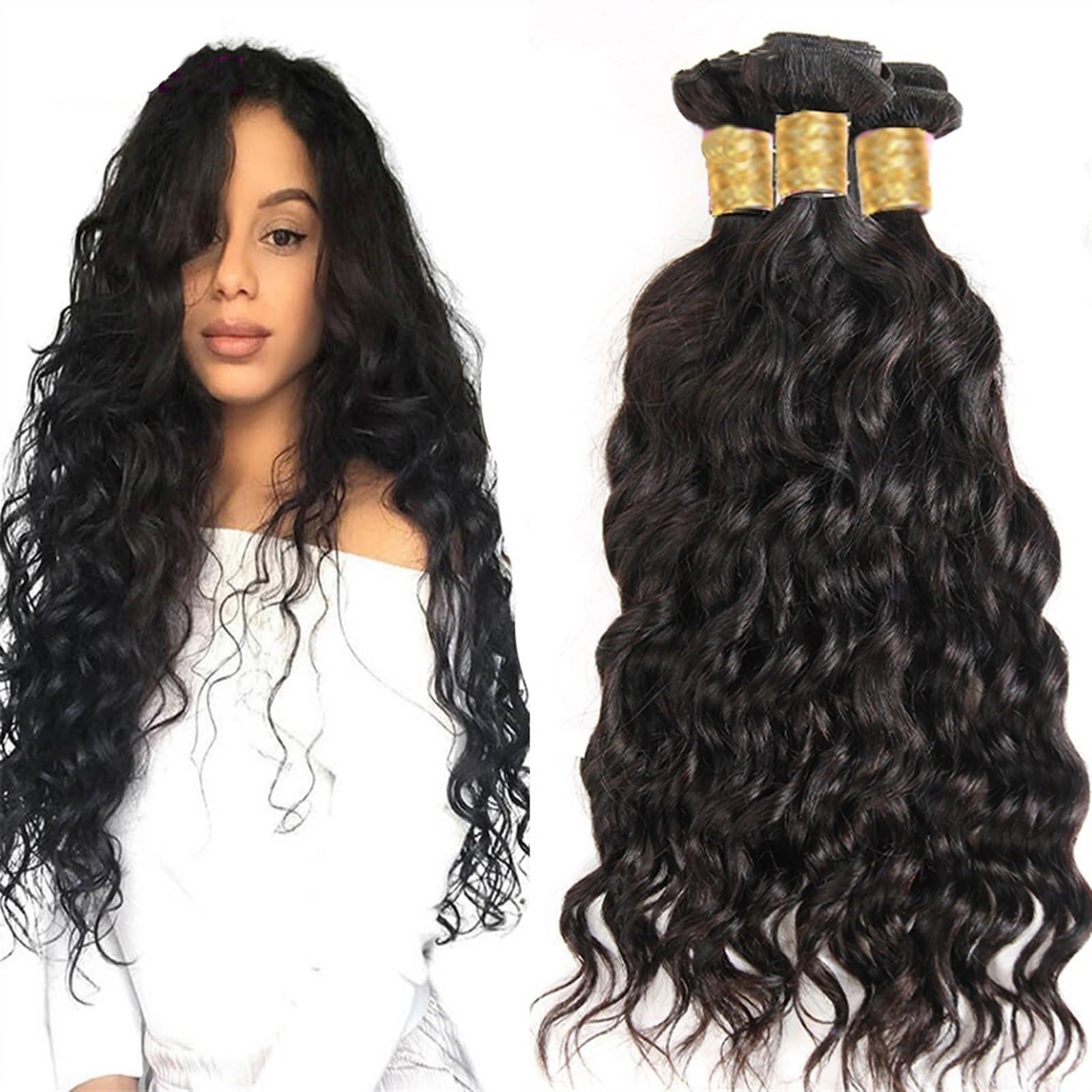 CFGH6FDF Bundles Brazilian Hair Weave Bundle Raw Natural Wave Human Hair 3/4 Bundle 8-40 Inch Water Deep Wave Bundle Hair Weave Extension Hair Weft(10 12 14 14)