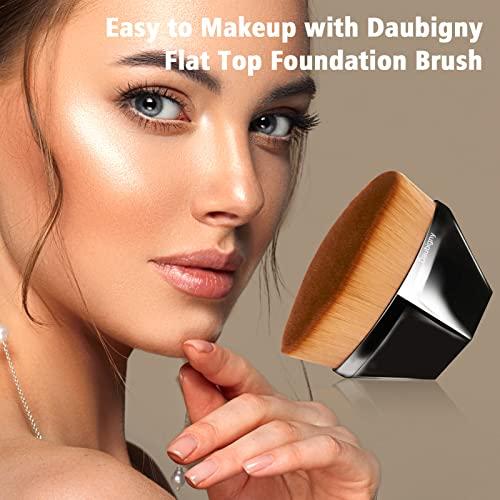 Daubigny Foundation Makeup Brush Flat Top Kabuki Hexagon Face Blush Liquid Powder Foundation Brush for Blending Liquid, Cream or Flawless Powder Cosmetics with Bonus Protective Case (Black)