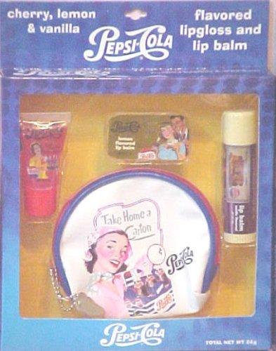 Pepsi Cola Pepsi Cola Flavored Lip Gloss and Lip Balm with Pouch Set (Cherry, Lemon & Vanilla)