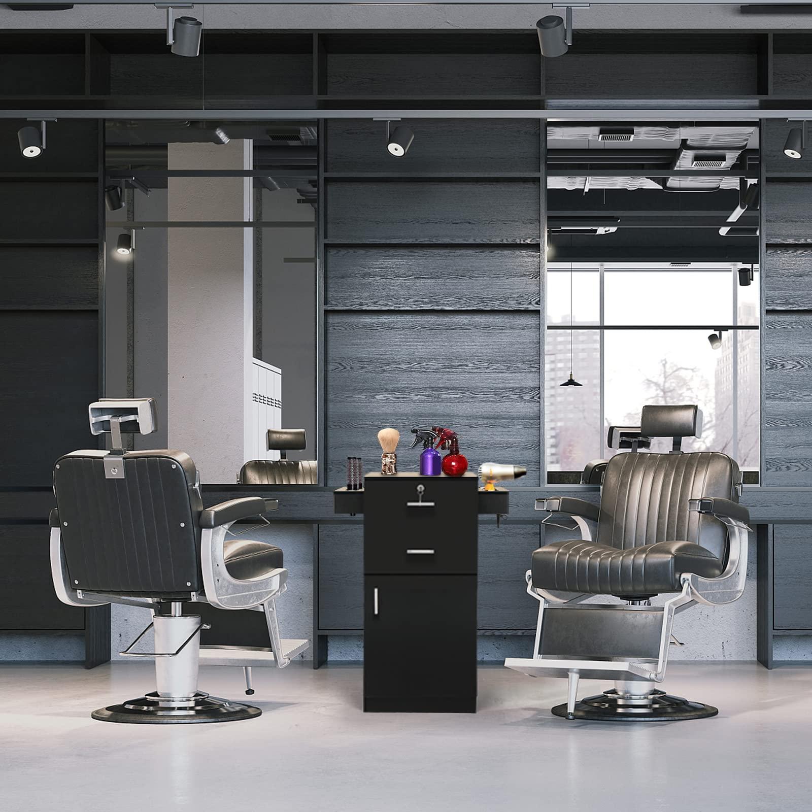 OmySalon OmySalon Salon Stations for Hair Stylist, Beauty Salon Storage Cabinet, Hair Styling Equipement Set with a Large Storage Cabinet, 2 Drawers and 6 Hair Dryer Holders, Black