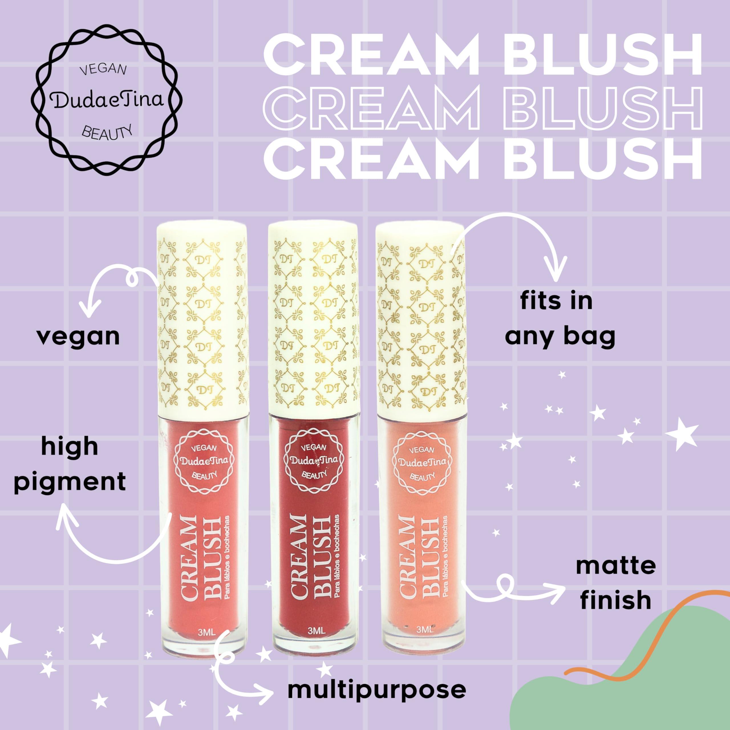 Duda e Tina Vegan Beauty Duda e Tina 3 in 1 Cream Blush, for Cheeks, Lips and Eyes, Matte Finish, High Coverage, Vegan & Cruelty Free, Clean Beauty, Made in Brazil, Travel Size 0.1 fl oz/ 3ml (Color 06 - Peach)