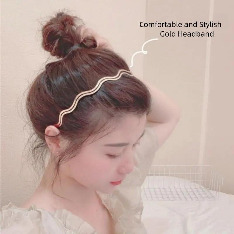 ELLOPH Generic Gold Headband Metal Headbands for Women Girls Thin headband Metal Hair Band Wire Headband Wavy Headbands for Women Trendy Cute Gold Headpiece Hair Accessories 3 Pack