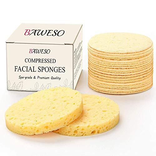 BAWESO Facial Sponges - 100% Natural Compressed Cellulose Puff, Reusable Bigger / Thicker (3"15/0.4") Face Deep Cleansing and Soft Exfoliating Spa Pads 20Pcs