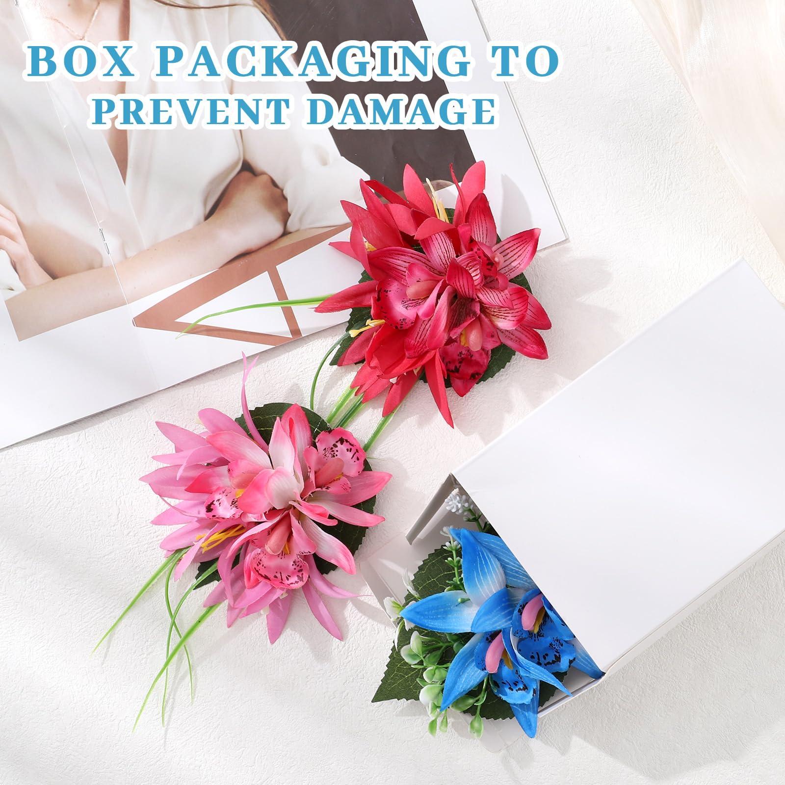 HAIMEIKANG HAIMEIKANG Hawaiian Flower Hair Clip - 3 Pieces Artificial Tropical Flower Hair Pins for Women in Blue, Rose Red, Pink - Hair Accessories for Wedding, Party, Daily Use