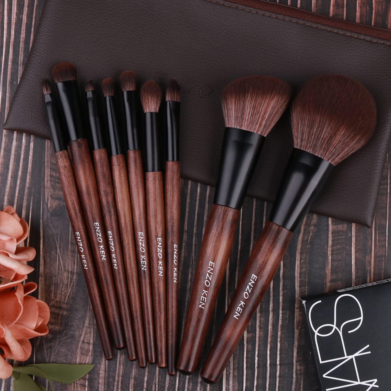 JMKJMJP JMKJMJP Natural Goat Hair Makeup Brush Set with Case, Luxury Cosmetic Brushes Makeup Set, Natural Makeup Brushes, Natural Bristle Makeup Brushes(Full Brush Set,Sable Hair Bamboo 9pcs)