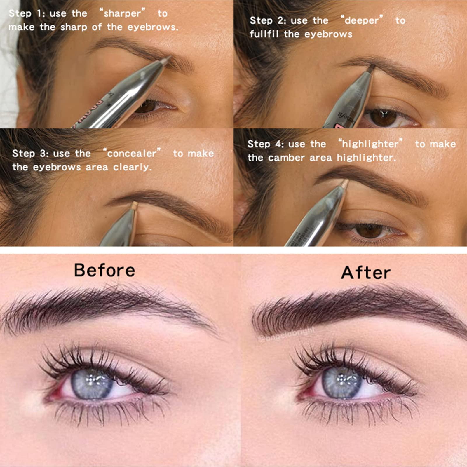 Inalsion 4-in-1 Defining & Highlighting Brow Pencil, Brow Contour Pro, 4 in 1 Brow Contour Highlight Pen (1pcs,3# Black Brown)