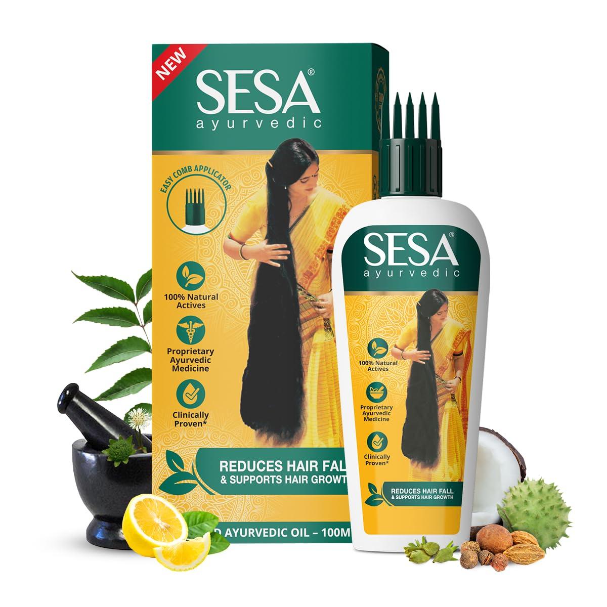 sesa SESA Ayurvedic Hair Oil With Bhringraj & 17 Rare Herbs With Coconut Oil and 4 Nourishing Oil For Hair Growth Help Control Hair Fall & Easy Hair Oil Applicator For Women and Men, 3.38 Fl Oz or 100 ml