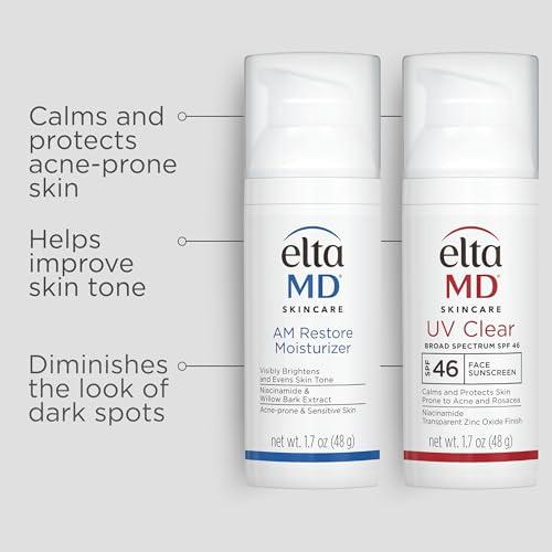 EltaMD EltaMD Clear Skin Daily Duo Sensitive Skin Kit, AM Restore Facial Moisturizer and UV Clear Face Sunscreen Set, Helps Calm Rosacea and Acne Prone Skin, Made with Niacinamide and Zinc Oxide