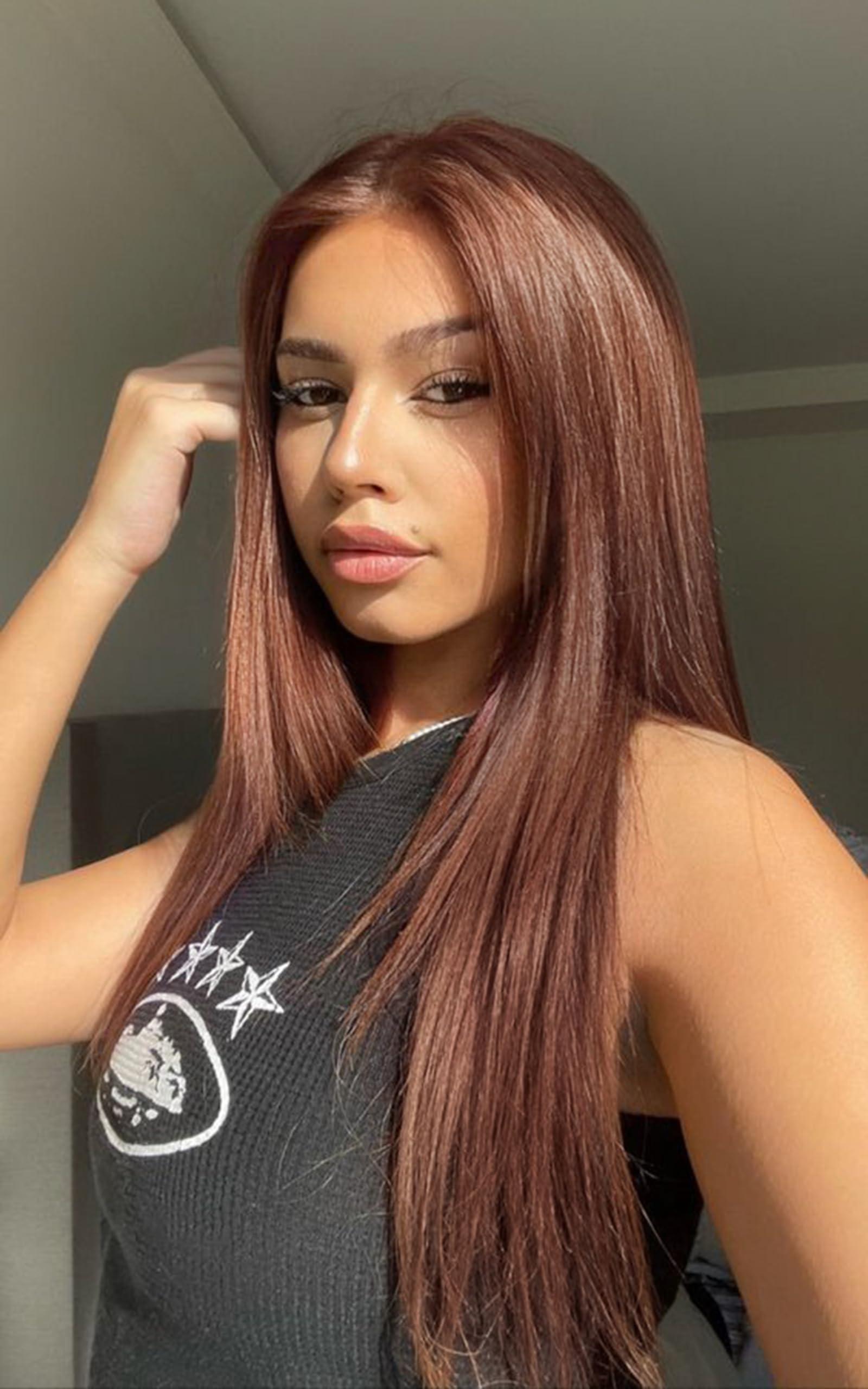 EALGA EALGA Brown Auburn Wig Lace Front Wigs for Women, Straight Hair Light Brown Wig with Baby Hair, Glueless,Middle Part, Shoulder Length 20 inch Red Head Wig EALGA-021