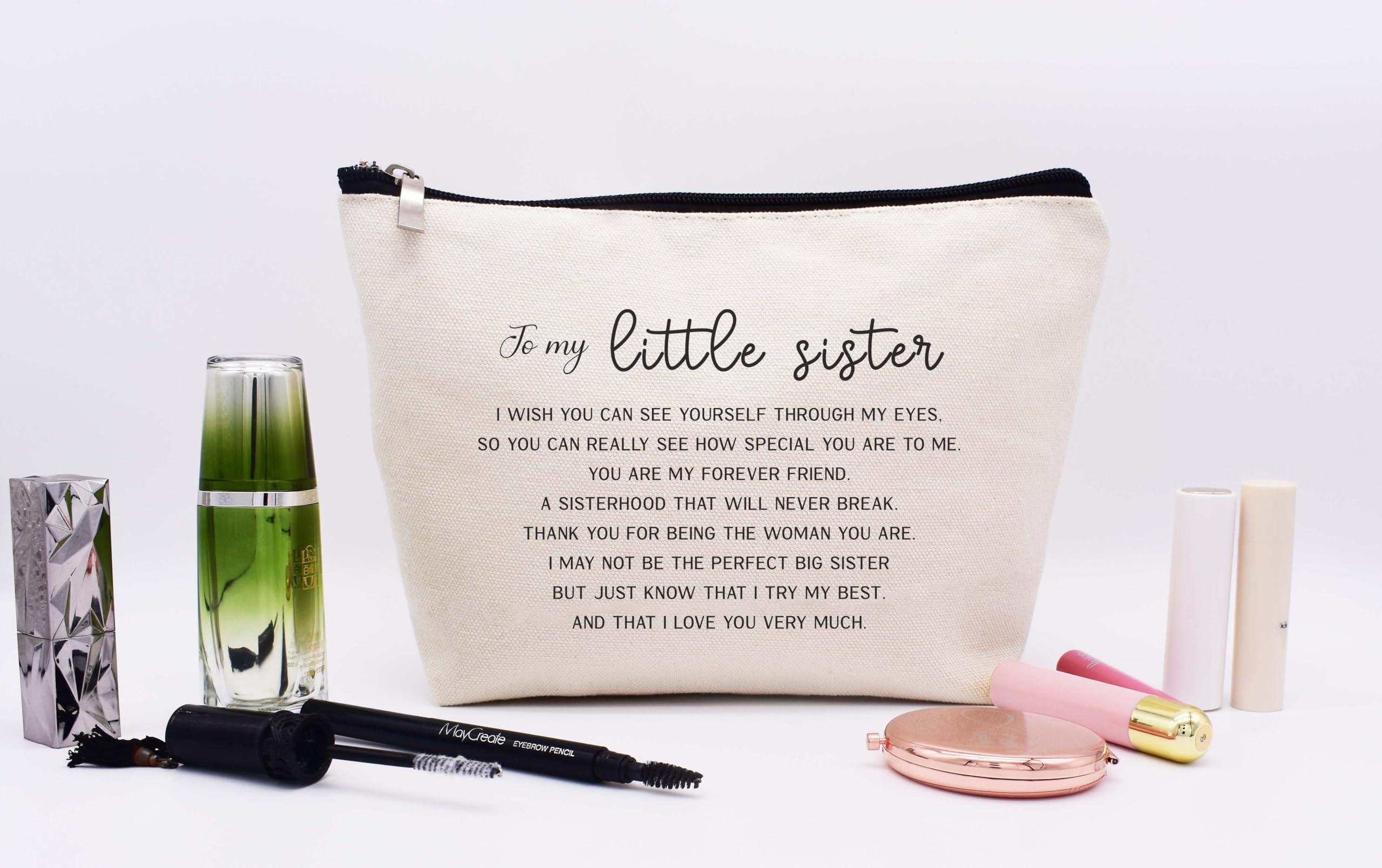 LIBIHUA LIBIHUA to My Little Sisters Gift from Big Sister-Funny Gifts for Little Sister,Lit Sister-in-Law Gift-New Year Thanksgiving Birthday Christmas Gifts for Sister-Makeup Bag Cosmetic Bag Travel Pouch