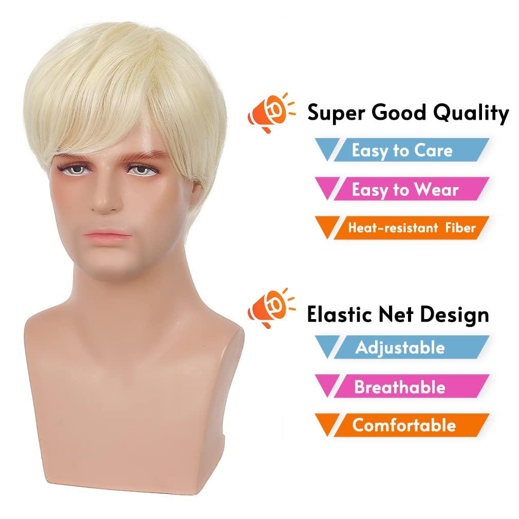 RicHyun RicHyun Mens Short Blonde Wig Natural Blonde Synthetic Hair Replacement Wig for Men Guys Short Blonde Cosplay Halloween Costume Party Wig (Light Blonde)