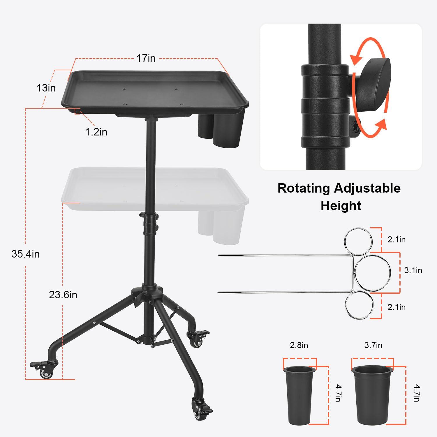 LWADALN Salon Tray Cart, Metal Tattoo Tray with Tool Holder, Service Rolling Tray Adjustable Height, Storage Tray Trolley for Salon Spa Dental Use, Rolling Tray Cart