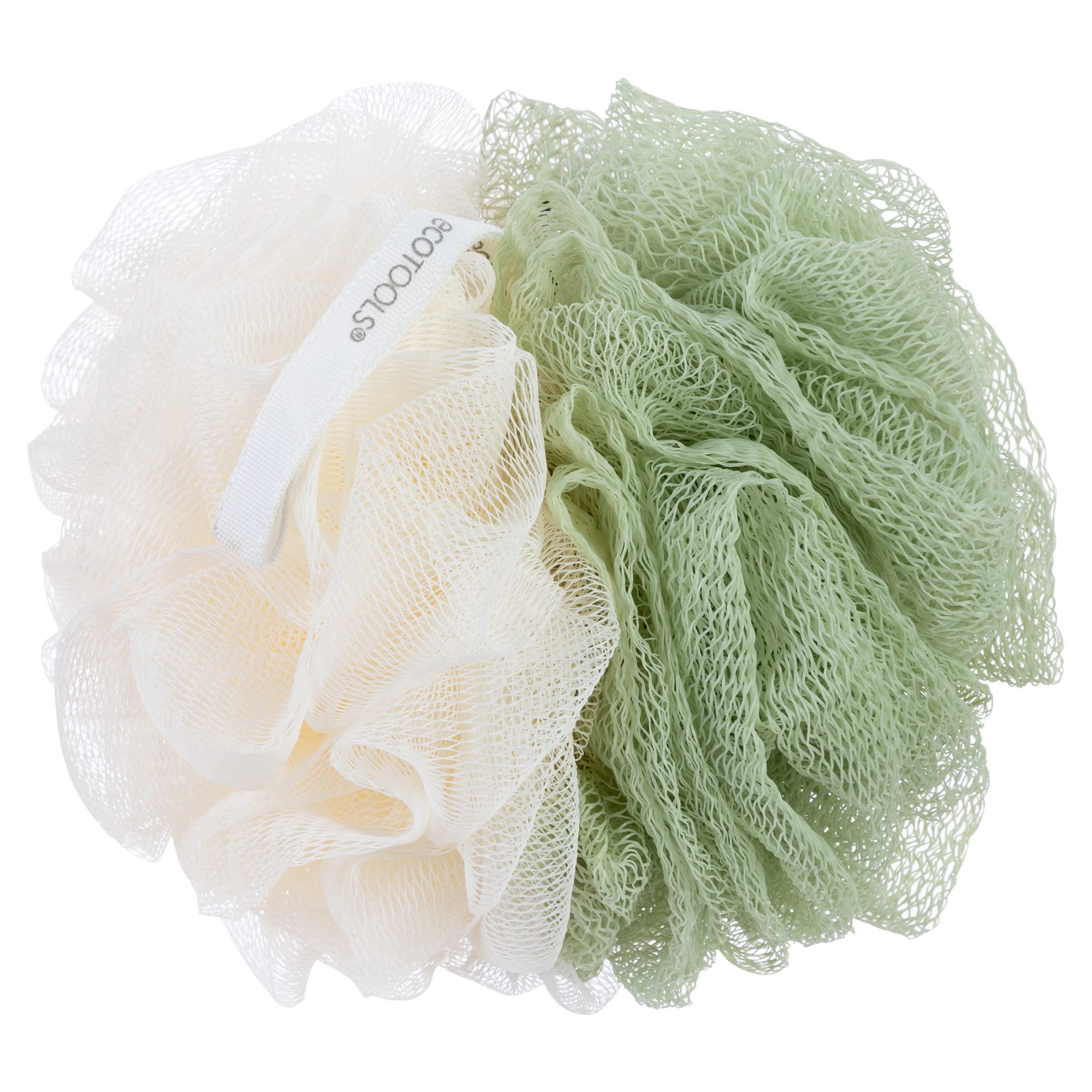 EcoTools EcoTools Green 2-in-1 EcoPouf, Dual-Sided Shower Loofah Exfoliates & Cleanses Skin, Made of Recycled Netting, Removes Dead Skin, Eco-Friendly Bath Accessory, Cruelty-Free, 6 Count (60g)
