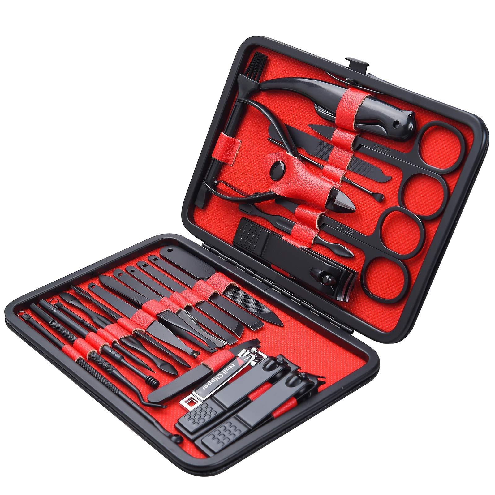AULLUA 26 PCS Premium Manicure Set, AULLUA Nail Clippers, Professional Grooming Gift Kit, Pedicure Kit, Stainless Steel Facial, Cuticle, Nail Care Tools with Luxurious Portable Travel Case, for Women & Men
