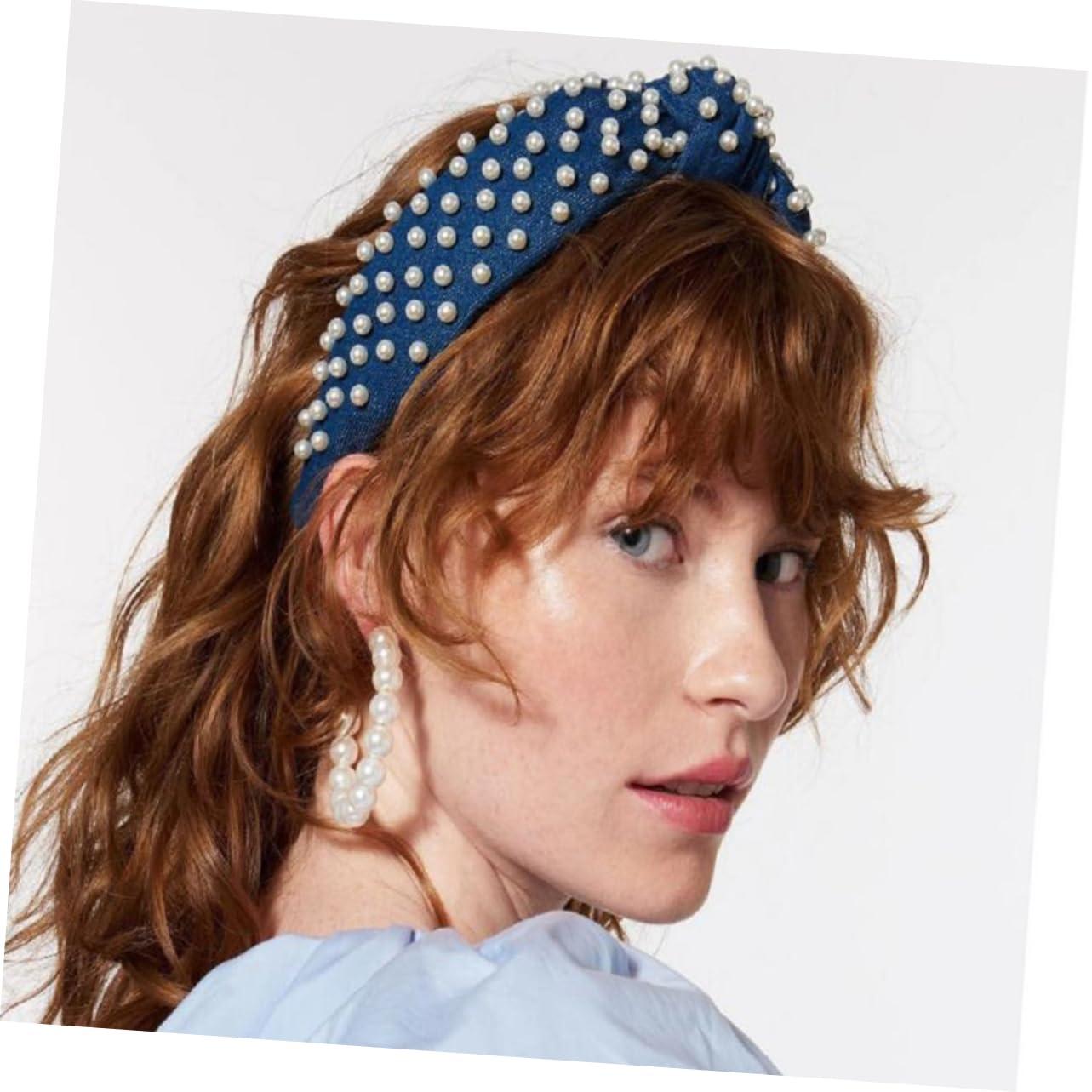NOLITOY NOLITOY Creative Wide Rim Pearl Headband for Women and Fashion Knot Hair Hoop Dark Blue Comfortable Headband for Everyday Wear and Special Occasions