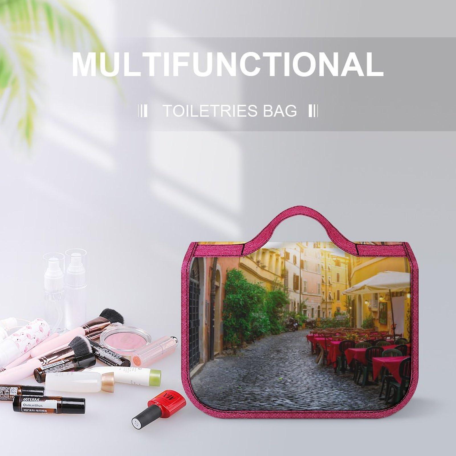 AXEDENRRT1966 Italian City Cozy Old Street Makeup Bag Travel Toiletry Bag Waterproof Cosmetic Bag with Portable Hook Handbag, style, 20240328