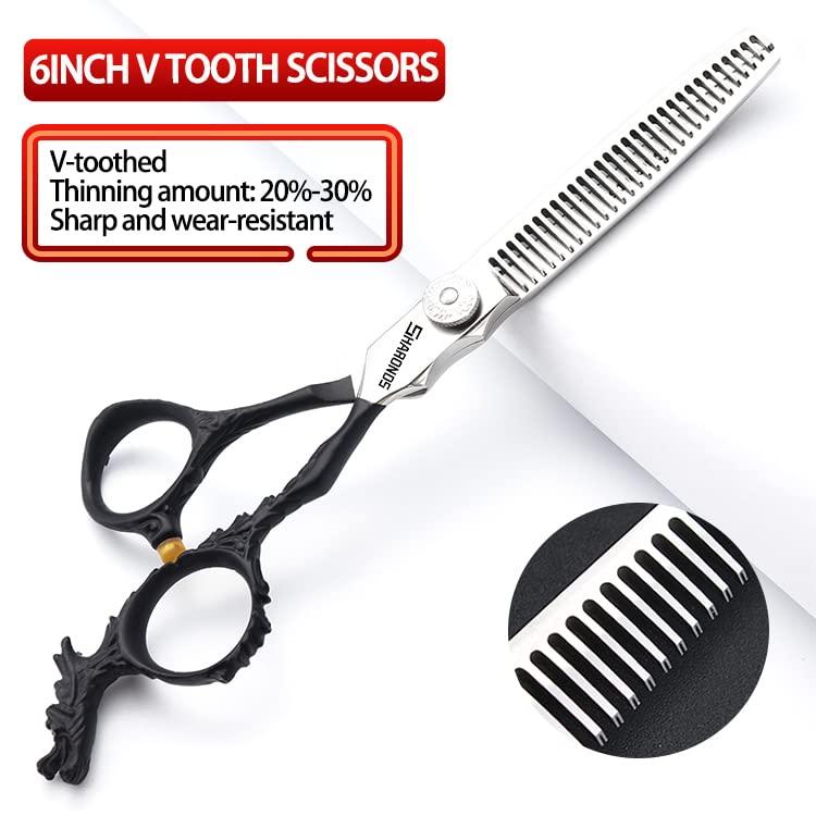 SHARONDS Silver/black barber scissors, high hardness sharp professional hairdresser scissors 6 inch salon hairdresser scissors. (4pc-B)