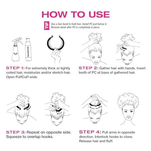 PuffCuff PuffCuff Teeny 0.75\" Hair Clamps, For All Natural, Fine Loose Curls, Thick, Coiled, Coarse, and Frizzy Hair, Painless, Damage-Free Styling Tool, Black, 5 Pieces