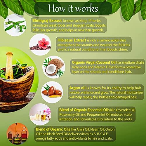 P Organic Organics Advanced Onion Bhringraj Hair Oil With Black Seed Oil for Hair Growth and Hair Fall Control - with Expert Root Applicator - for Men & Women - Ayurvedic Formula - 100ml