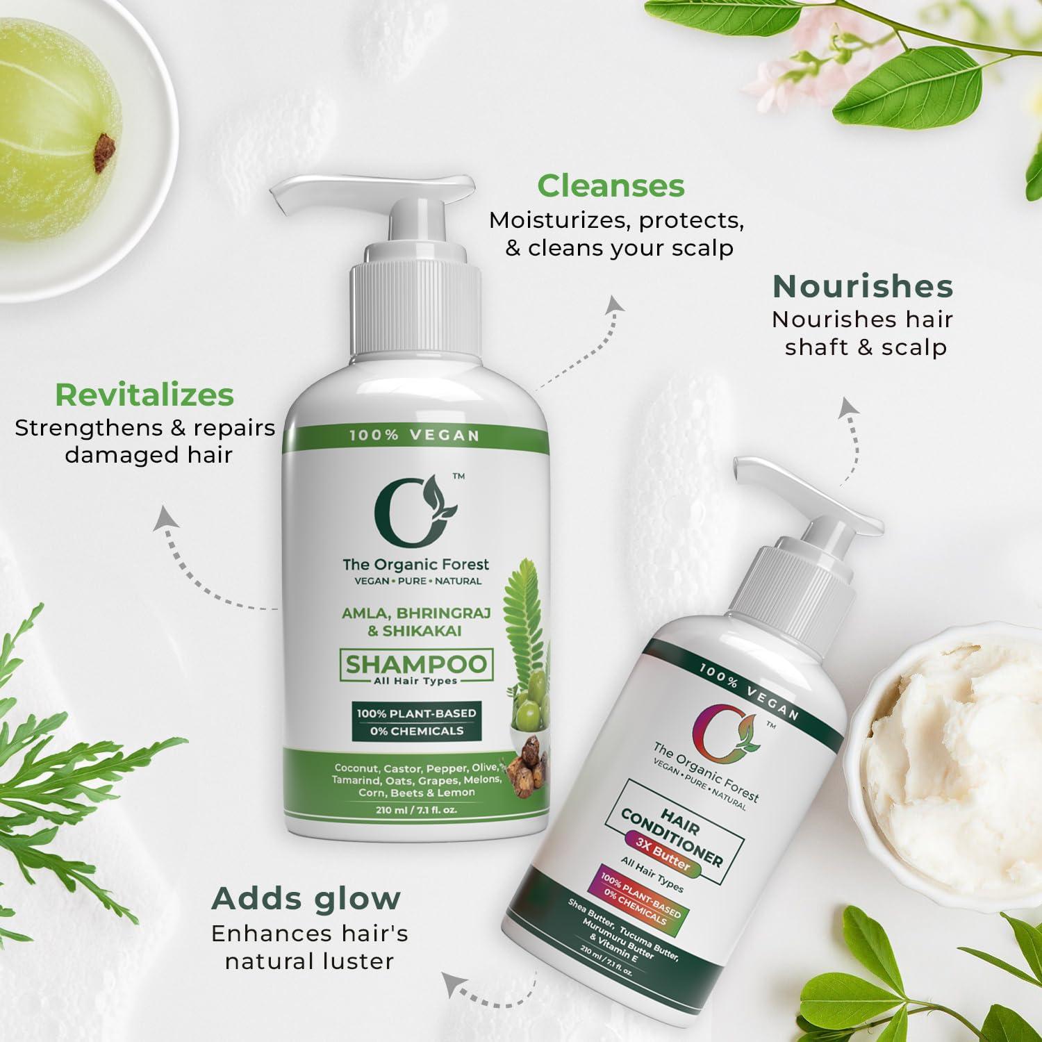 The Organic Forest  VEGAN . PURE . NATURAL Amla Shampoo & Conditioner Set Sulfate-Free, Organic Moisturizing Hair Care for Dry Scalp & Damaged Hair, Deep Conditioner for Curly Hair, Natural Hair Strengthening for Men & Women