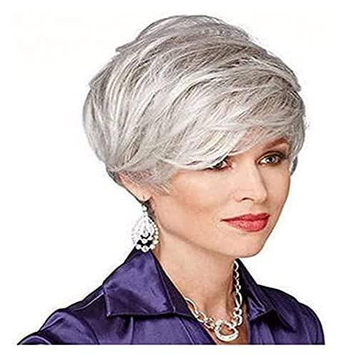 Habrur Wigs Wig Silver Grey Hair Wig Natural Short Human Hair Wigs for Women Short Wig for Daily Use Wigs