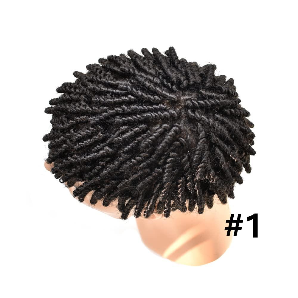 Hair Wonders Afro Braids Toupee For Black Men Dreadlock Human Hair Toupee Black Men Crochet Braids African American Human Hair Units Afro Men Hair Locs Braided For Black Men 8X10, 1 Jet Black