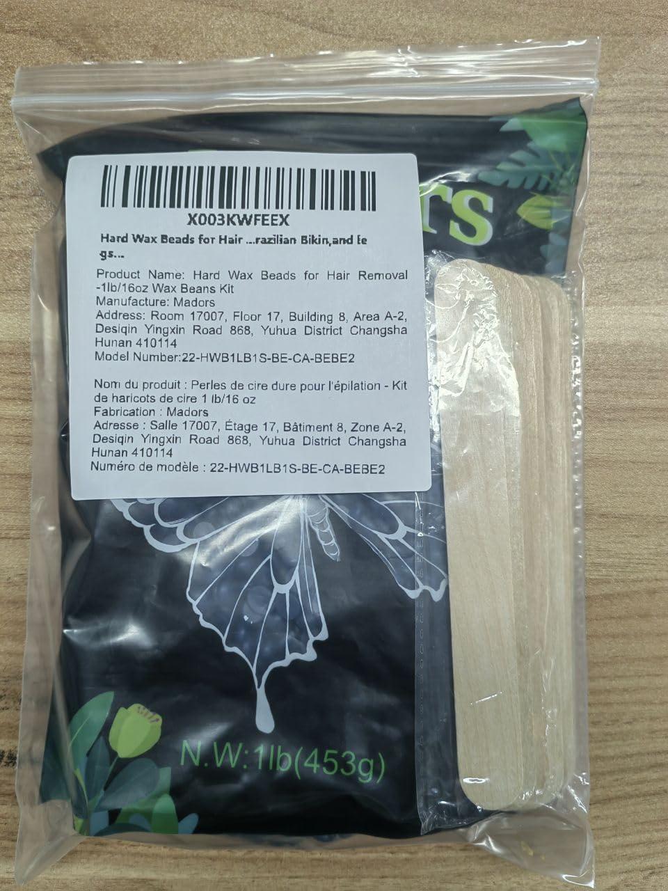 Madors Madors Hard Wax Beads for Hair Removal -1lb/16oz Wax Beans Kit with 10 Wax applicator Sticks for Full Body, Facial, Brazilian Bikin,and legs