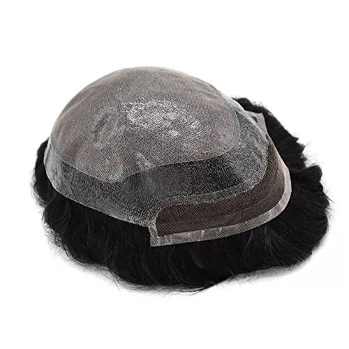 Generic Toupee For Men Hair System Mens Toupee Human Hair Swiss Lace Hair Piece Mens Hair Replacement System Injected PU Skin With Breathable Holes Covered With A Layer Of Lace On Top For Men Hair Unit Black Grey 8\'\'*10\'\' (8\'\'*10\'\', #350 3# DARK BROW