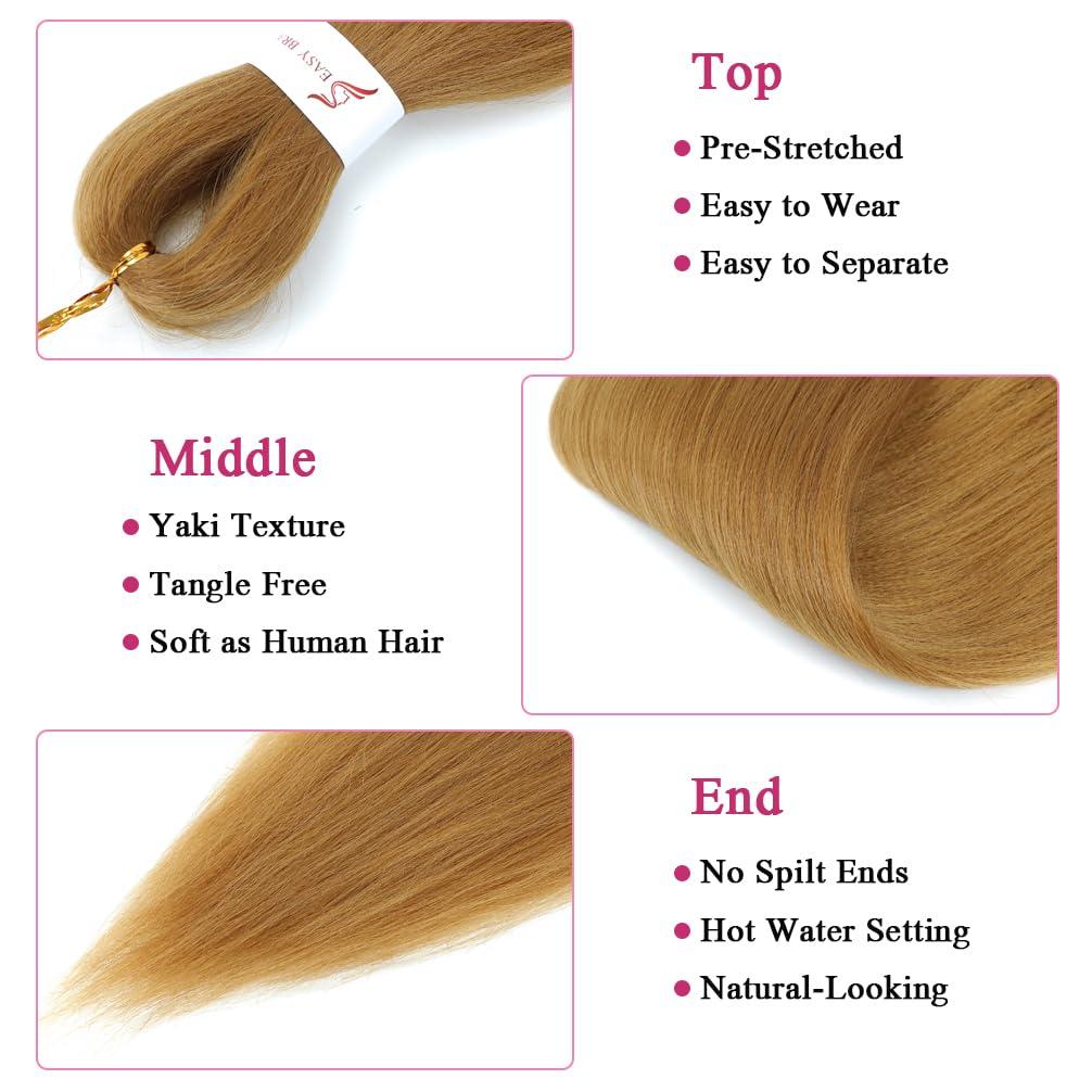 Betufllo 27 Honey Blonde Braiding Hair Pre Stretched Braiding Hair Extensions 26 Inch color 27 braiding hair Professional Synthetic Prestretched Crochet Braids Hair Extension Yaki Texture(27#6 packs)