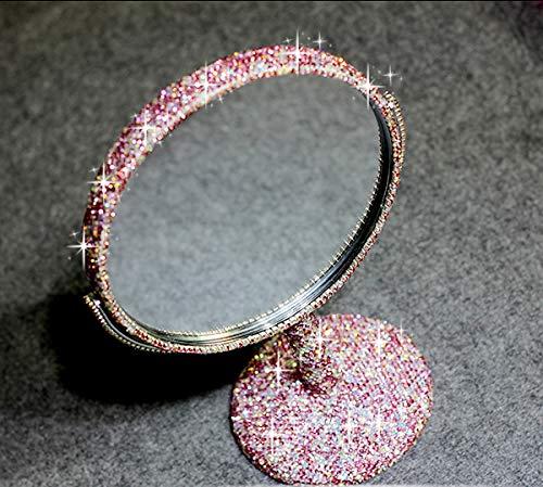 Bestbling Bestbling Bling Rhinestone Portable Magnified Double Sided Swivel Makeup Vanity Mirror, 360°Rotate Makeup Mirror Round Shaped Two-Sided Makeup Mirror (Pink)
