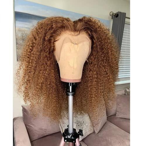 mszyhuwan Afro Kinky Curly Bob Wig Honey Blonde #27 Lace Front Wig Human Hair Wigs For Black Women Free Part Pre Plucked Bleached Knots With Baby Hair Natural Hairline Brazilian Remy Hair Transparent Swiss Lace