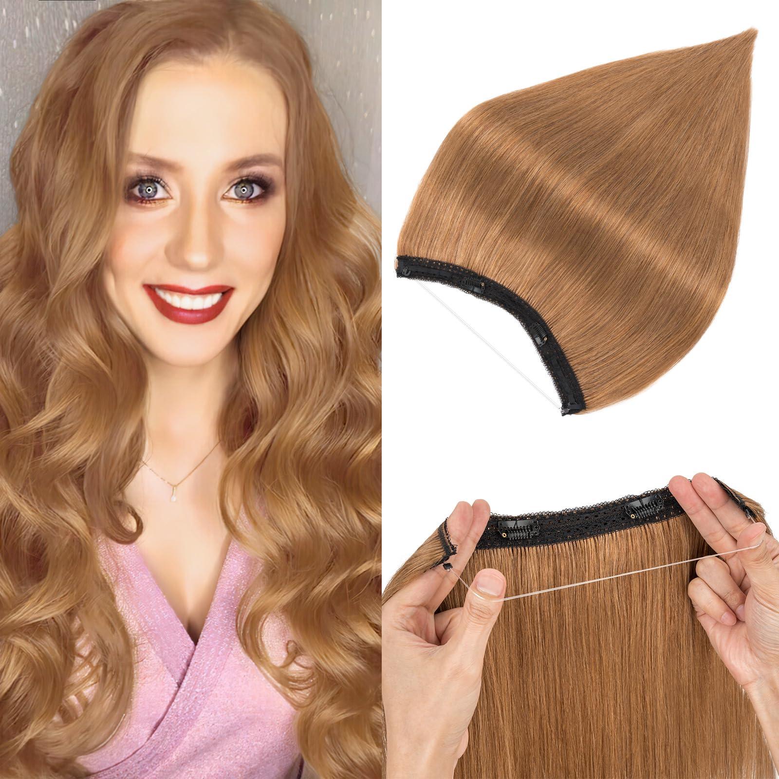 prokyvity Halo Hair Extensions Real Human Hair,Prokyvity Halo Hair Extension 100% Human Hair,Halo Extensions Real Human Hair,Human Hair Halo Extensions,Halo Hair Extension,Halo Extension 06 Light Brown 20inch
