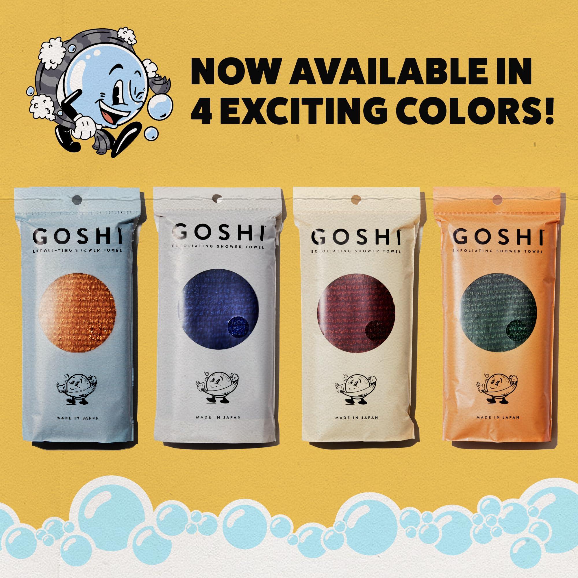 GOSHI GOSHI Exfoliating Shower Towel - Rip-Resistant Exfoliating Washcloth for All Skin Types - Moss Green - Made in Japan