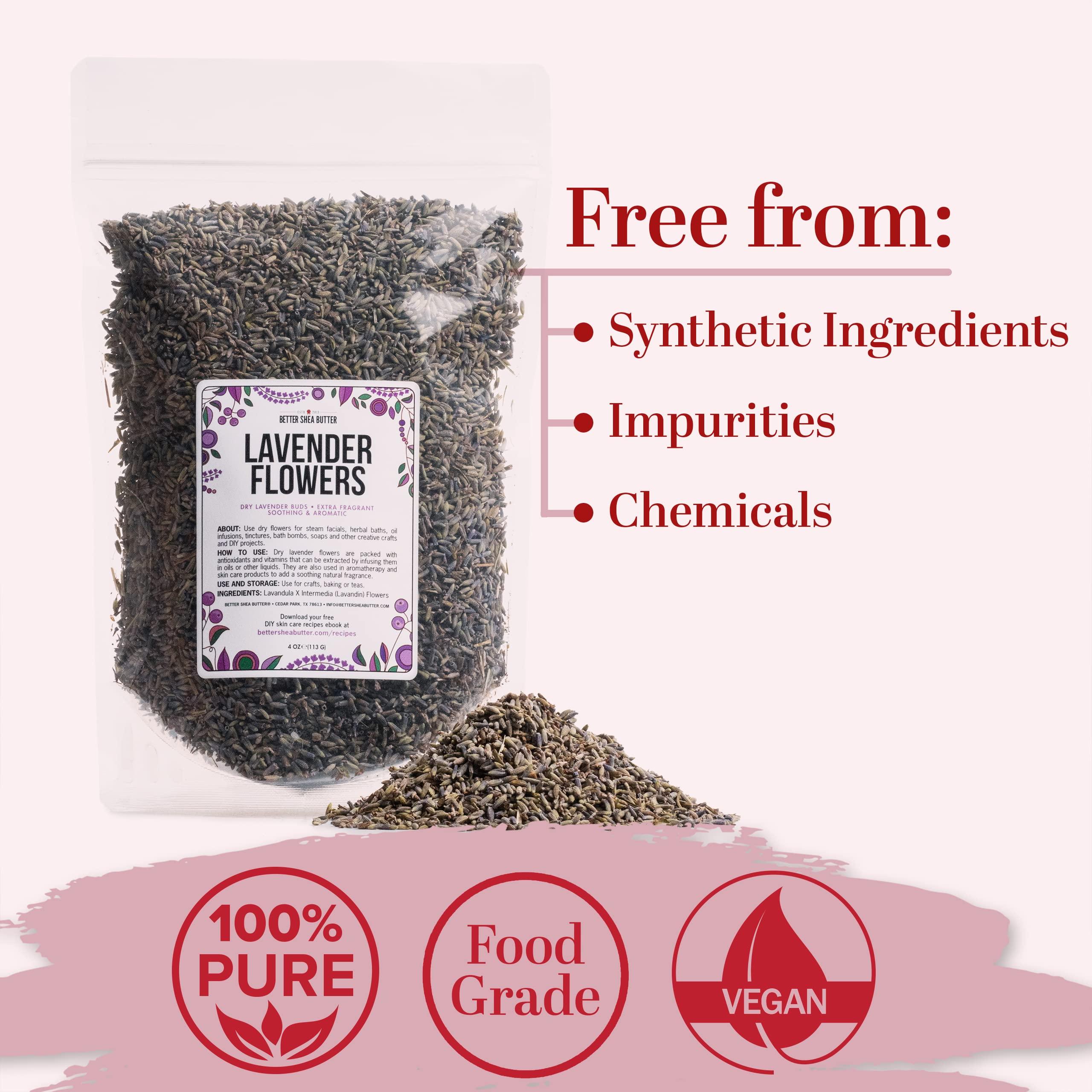 Better Shea Butter Lavender Buds Food Grade | Bulk Dried Lavender Flowers for Soap Making and Cooking - Edible Lavender for Tea and Drinks- Make Lavender Sachets, Bath Salts