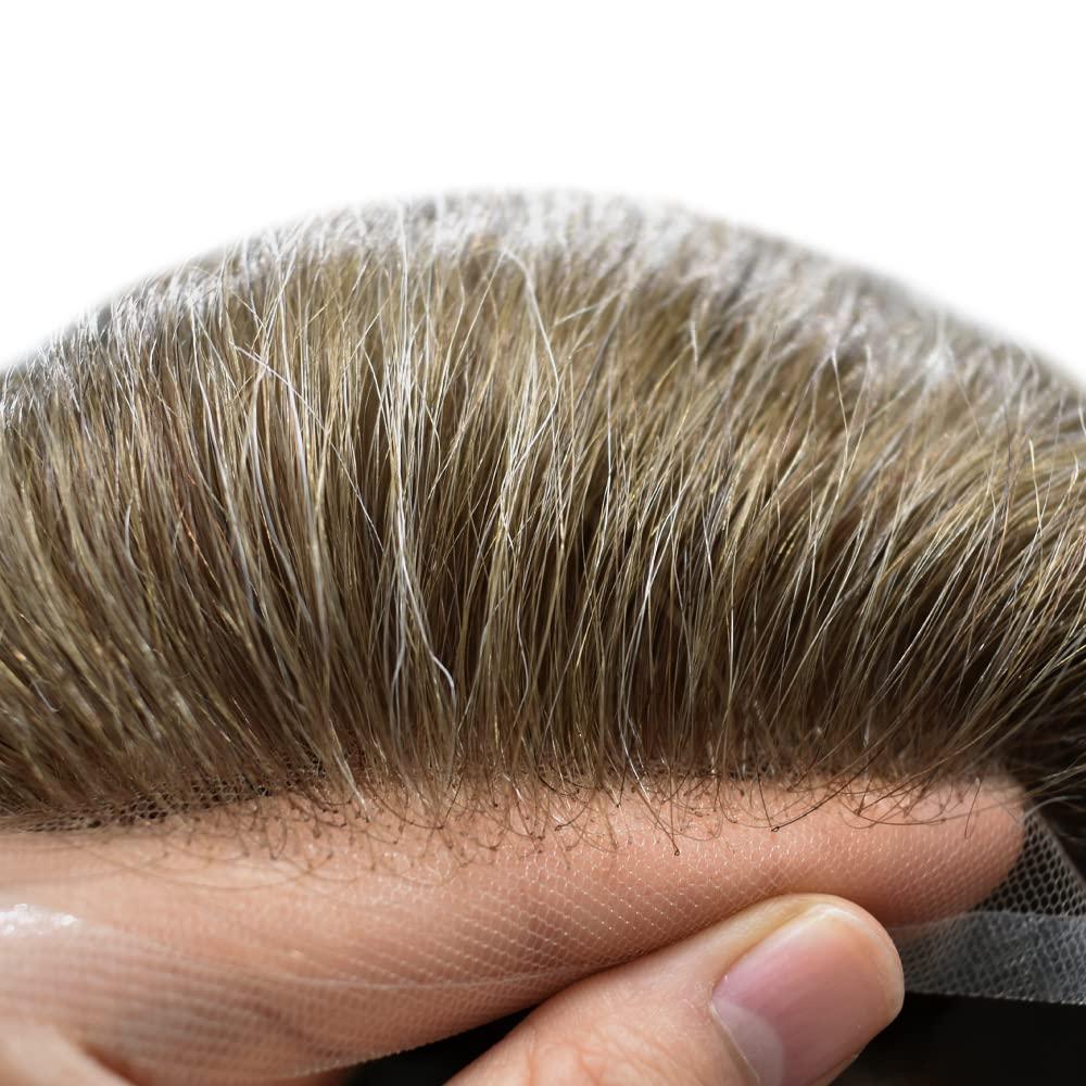 Generic Mens Toupee Wigs Hair System for Men French Lace Front Hair Piece Replacement Mens Hair Unit Natural Hairline Poly Skin PU Toupee for Men (8\'\'x10\'\', 18 Medium Blonde-120% Med-light to Medium Density)