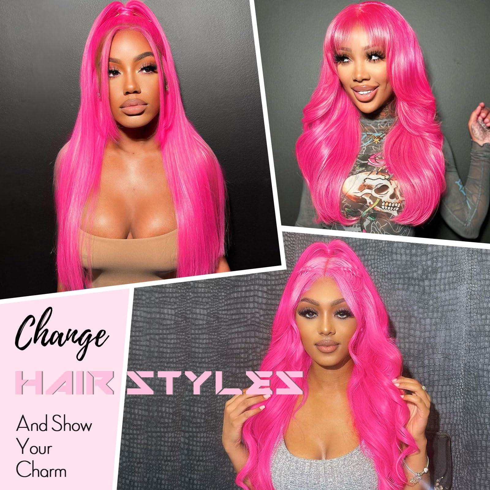 Cloudeer 30 Inch Pink Lace Front Wig Human Hair 13x4 HD Lace Front Wigs Human Hair Pre Plucked Body Wave Pink Human Hair Wig Colored 180 Density Pink Frontal Wigs Human Hair Pink Glueless Wig Human Hair