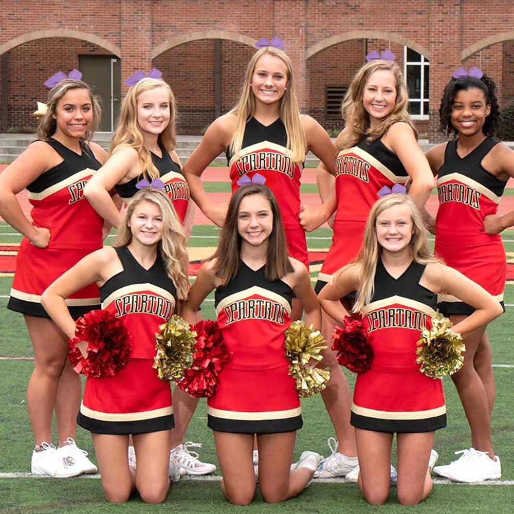 Yicadorn Purple Cheer Bows for Cheerleaders - Big 8-Inch Hair Bows, Ponytail Holders, Hair Ribbons for Cheerleading, Softball, and Girls\' Accessories