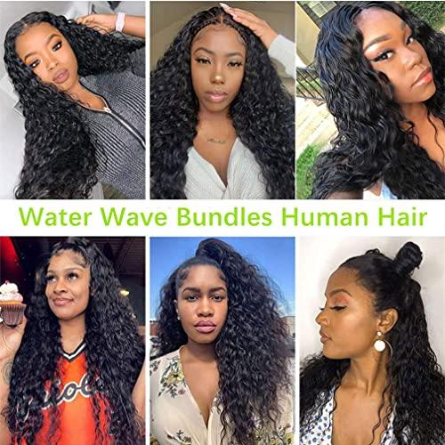 Borchan Water Wave Bundles Brazilian Water Wave Human Hair 3 Bundles Ocean Wave Bundles for Black Women 100% Unprocessed Virgin Human Hair Bundles Human Hair Bundles Water Wave Hair Extensions 12 14 16 Inch