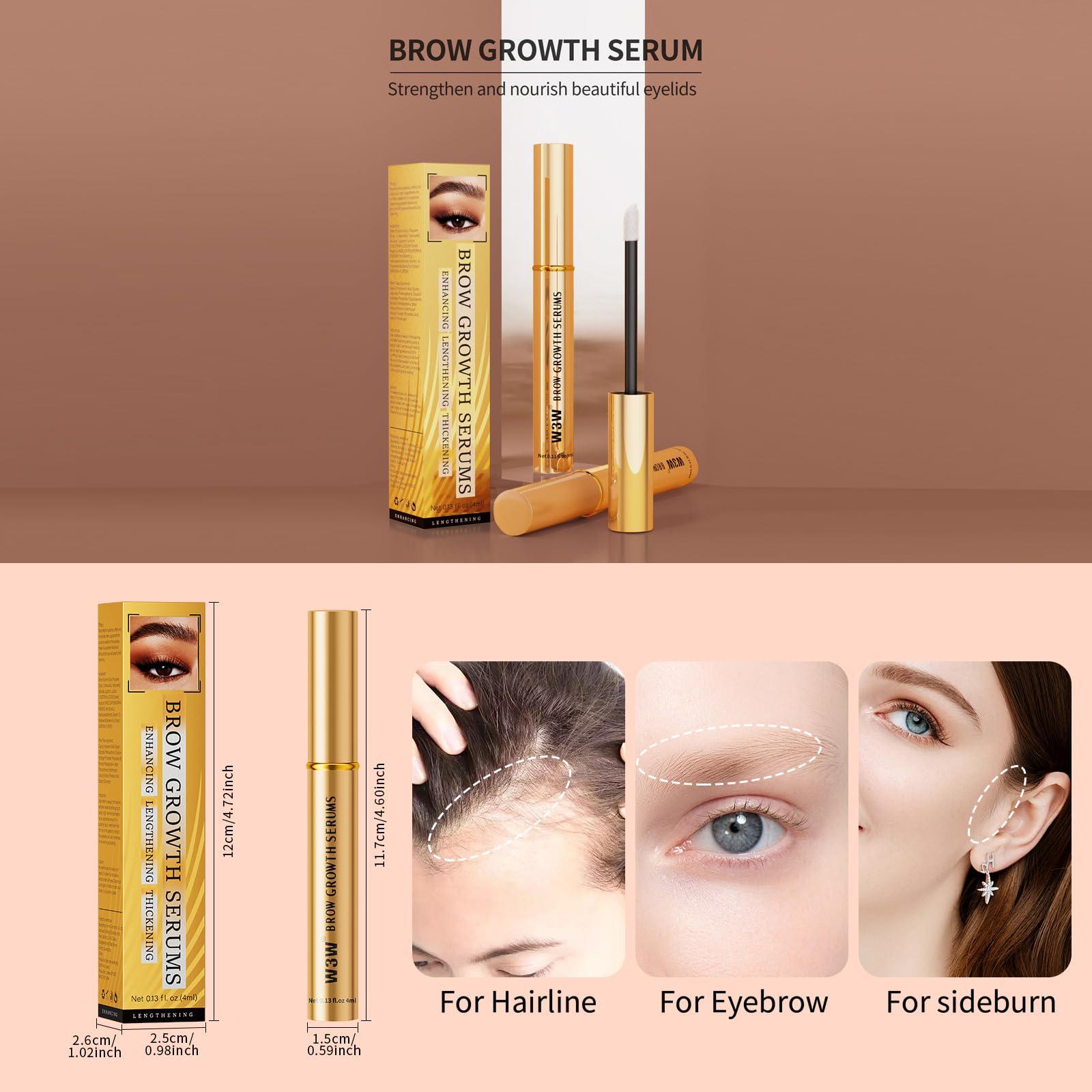 W3W Eyebrow Growth Serum,Natural Eyebrow Serum Enhancer For Fuller and Thick Longer Brows in 4 Weeks,4ML Eyebrow Serum To Grow Brows,Lash and Brow Serum Plant Extracts(Gold)