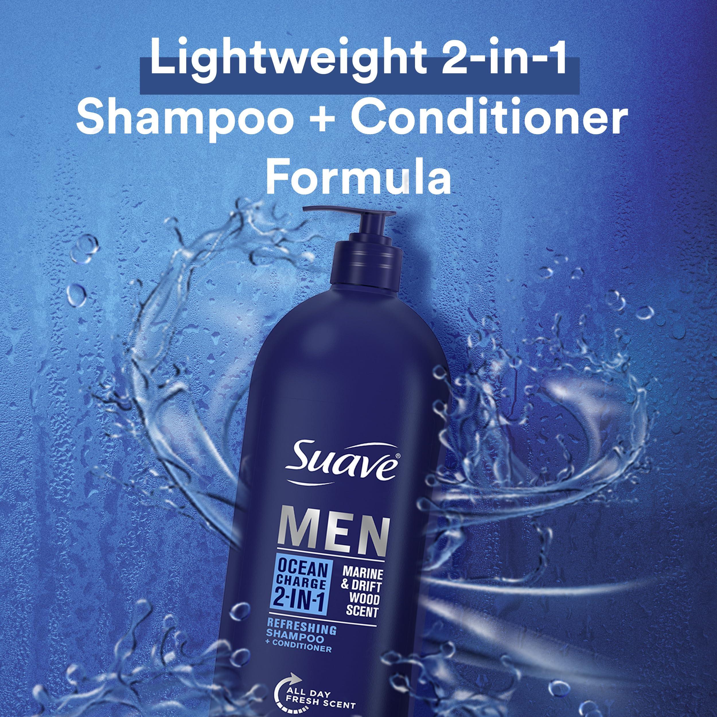 Suave Suave Men Shampoo and Conditioner 2 in 1 Ocean Charge Refreshing, Cleanse and Conditions Hair, 40 oz Pack of 3