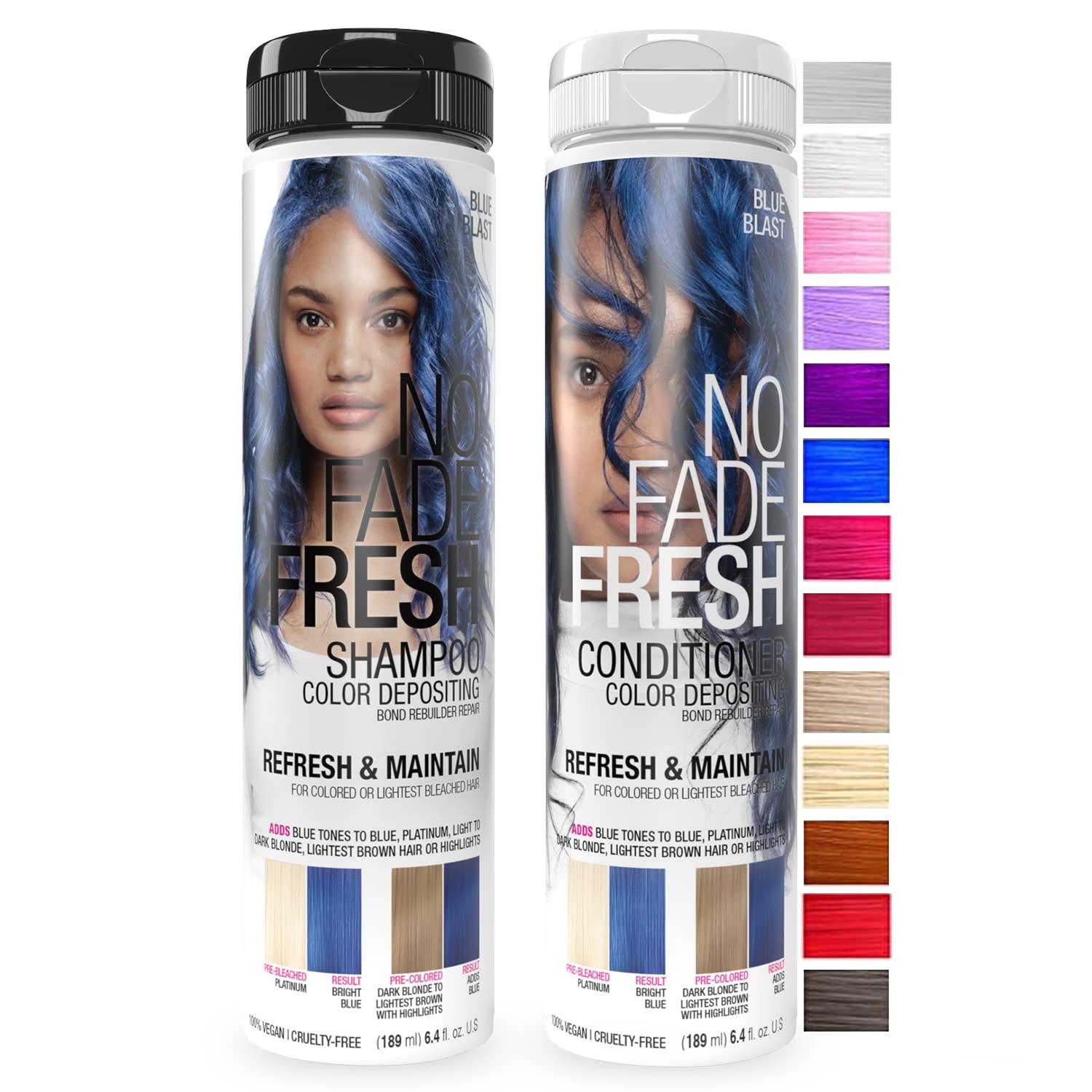 NO FADE FRESH NO FADE FRESH Bond Rebuilding Semi-Permanent Direct Dye High Color Depositing Shampoo and Conditioner Set - Enhances and Maintains Brown Color in Hair - Plant-Based, Prevents Fading - 8 Count