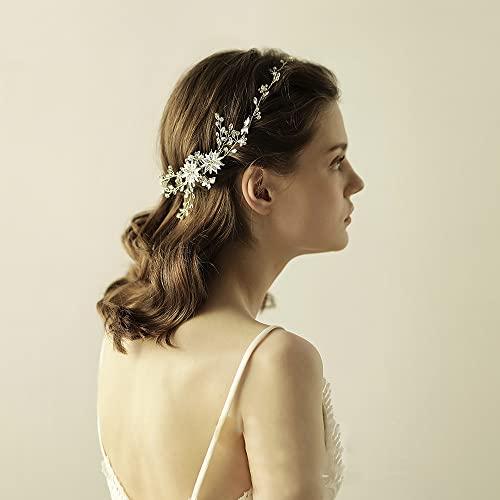 Asphire Asphire Handmade Bridal Crystal Floral Headband with Comb Rhinestone Flower Hair Band Elegant Women's up-do Hair Piece Bridesmaid Headpiece for Wedding, Gold