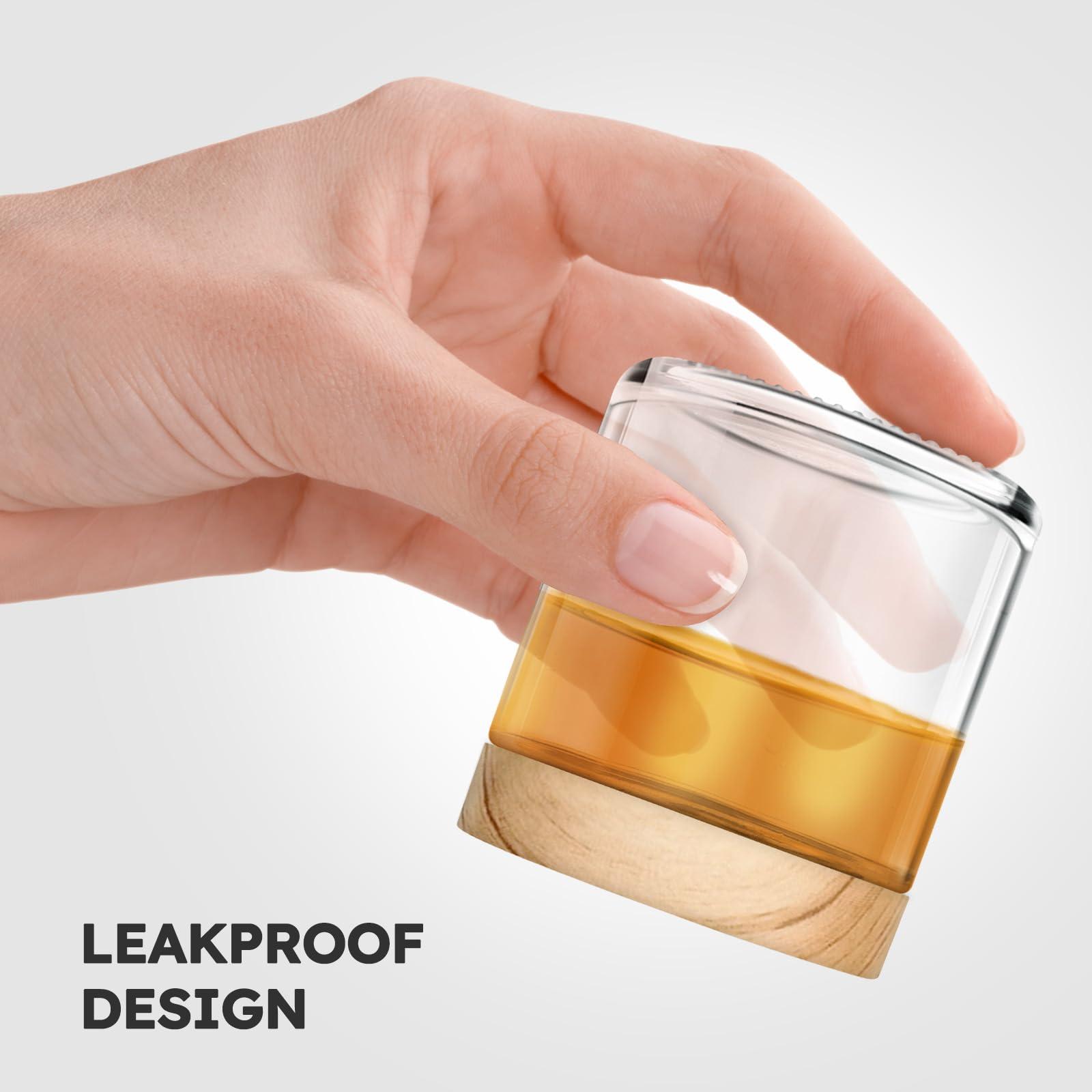 Tecohouse Small Glass Containers with Lids, 4 oz Glass Jars with Plastic Woodgrain Lids & Inner Liners, Reusable Travel Containers for Creams, Makeup, Lotion, Cosmetic - 16 pack